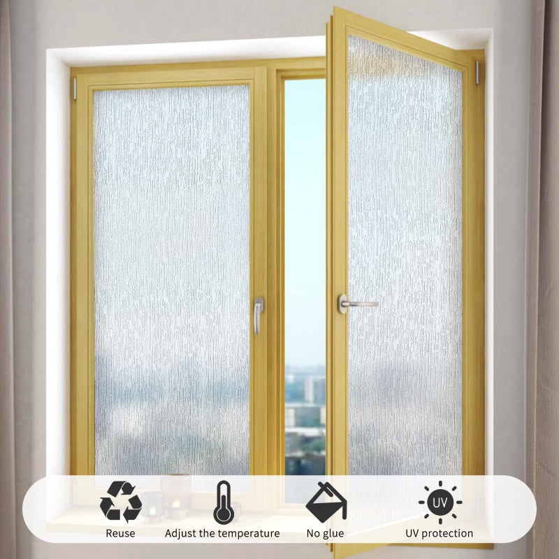 WPCTEV Window Film Non Adhesive Frosted Film Privacy Window Sticker Self Static Cling Vinly Glass Film Anti UV Decorative for Home Office Rain 35.4 Inch x 6.5 Feet - Image 4
